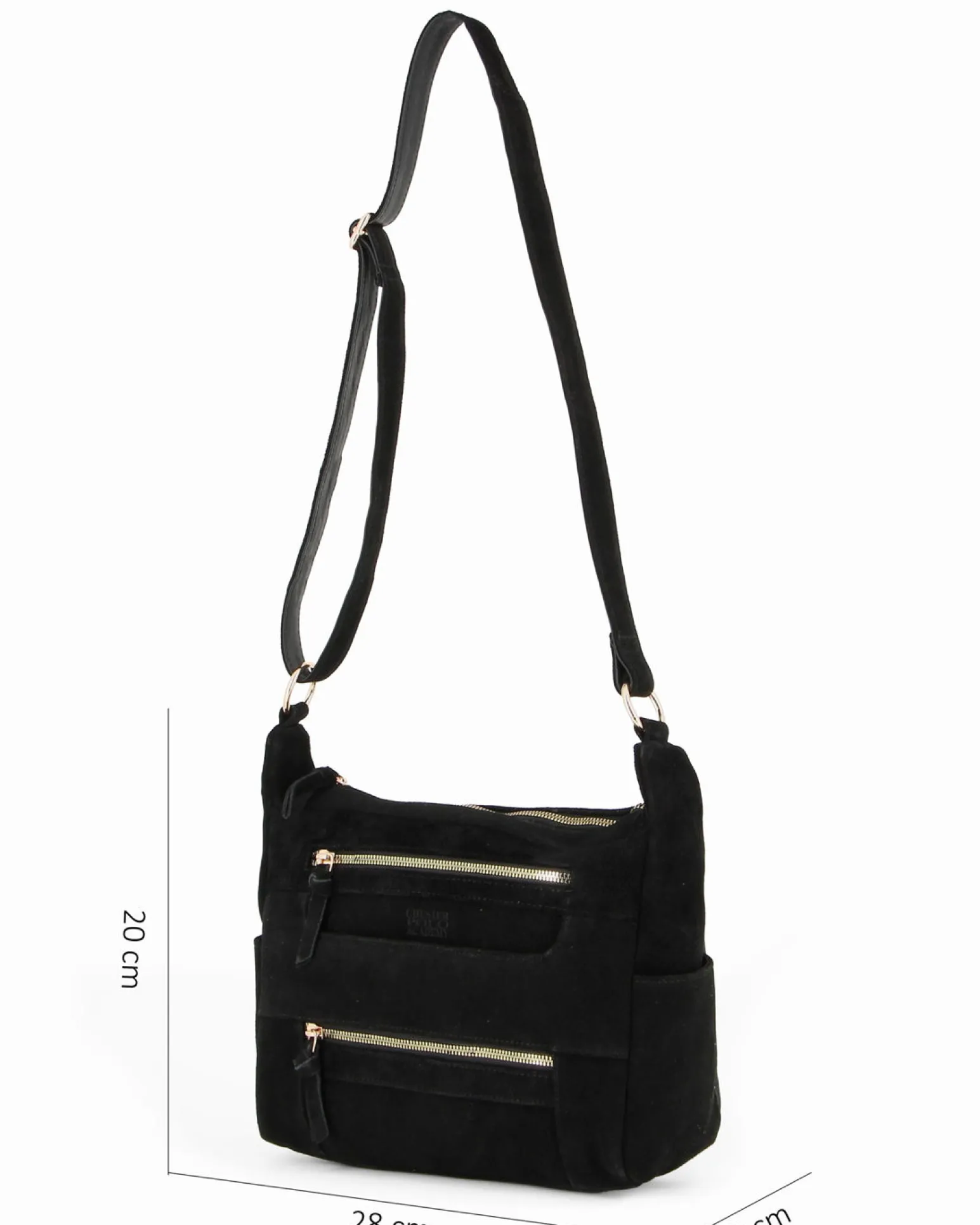 CHESTER POLO ACADEMY - Tracolla nera scamosciata in VERA PELLE con tre tasche frontali