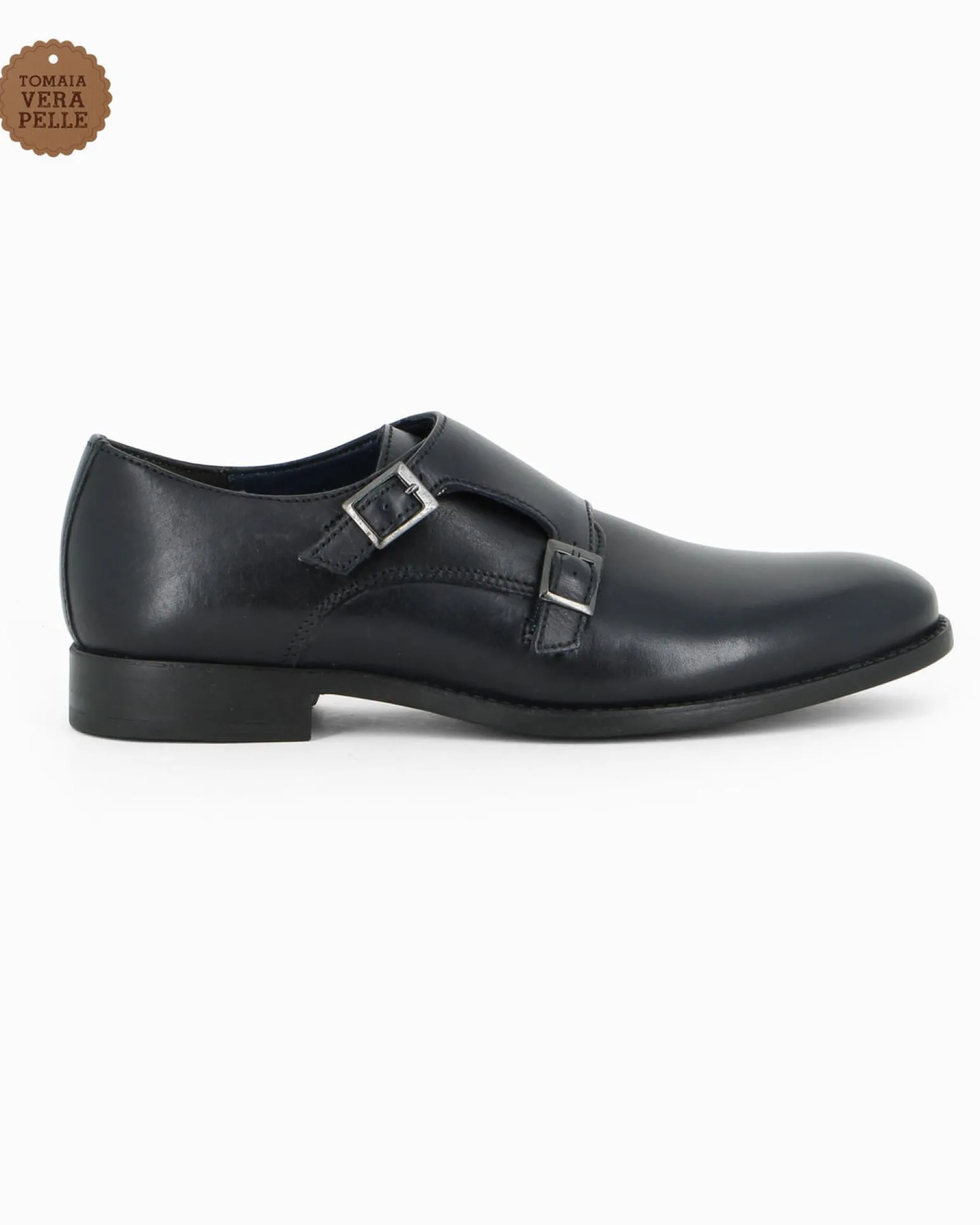 CLASS MAN - Scarpa blu in VERA PELLE con doppia fibbia