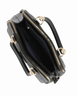 CORTINA POLO STYLE - Bauletto due manici nero/grigio loggato con tre scomparti principali, tracolla removibile