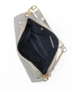 CORTINA POLO STYLE - Borsa argento con ricami frontali e tracolla scorrevole