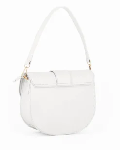 CORTINA POLO STYLE - Borsa a spalla bianca con doppia fibbia sulla patta, tracolla removibile