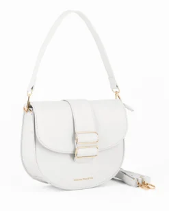 CORTINA POLO STYLE - Borsa a spalla bianca con doppia fibbia sulla patta, tracolla removibile