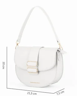 CORTINA POLO STYLE - Borsa a spalla bianca con doppia fibbia sulla patta, tracolla removibile