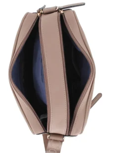 CORTINA POLO STYLE - Borsa a tracolla nocciola con tasca frontale e dettaglio logo pendente