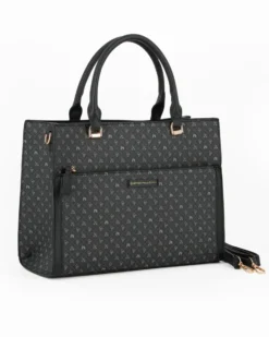 CORTINA POLO STYLE - Borsa due manici nera loggata con tasca frontale, tracolla removibile