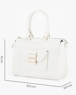 CORTINA POLO STYLE - Borsa due manici bianca con tasca frontale con doppia fibbia sulla patta, tracolla removibile