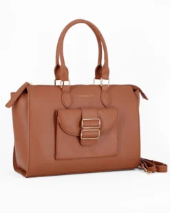 CORTINA POLO STYLE - Borsa due manici cuoio con tasca frontale con doppia fibbia sulla patta, tracolla removibile
