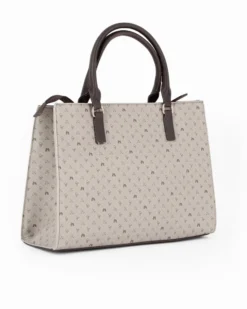 CORTINA POLO STYLE - Borsa due manici taupe loggata con tasca frontale, tracolla removibile