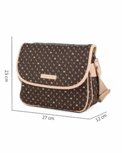 CORTINA POLO STYLE - Borsa marrone con dettagli beige loggata con tracolla e patta