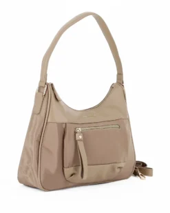 CORTINA POLO STYLE - Borsa mezzaluna un manico taupe con tasca frontale e tracolla removibile