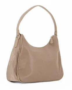 CORTINA POLO STYLE - Borsa mezzaluna un manico taupe con tasca frontale e tracolla removibile