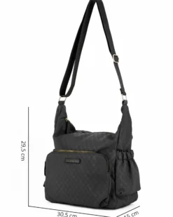 CORTINA POLO STYLE - Borsa nera loggata con tasche laterali arricciate e tasca frontale con chiusura a zip