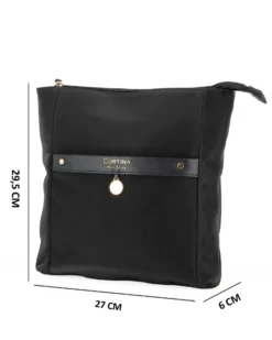 CORTINA POLO STYLE - Borsa nera con tracolla regolabile e tasca frontale