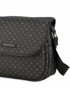 CORTINA POLO STYLE - Borsa nera loggata con tracolla e patta