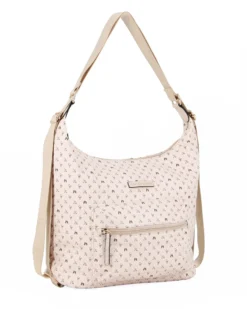 CORTINA POLO STYLE - Borsa sacca/zaino taupe loggato con tasca frontale