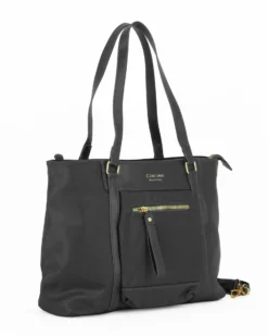 CORTINA POLO STYLE - Borsa shopping nera con tasca frontale e tracolla removibile