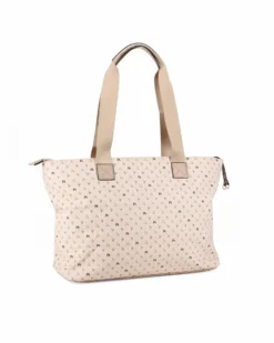 CORTINA POLO STYLE - Borsa shopping beige loggata con zip frontale