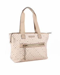 CORTINA POLO STYLE - Borsa shopping beige loggata con zip frontale