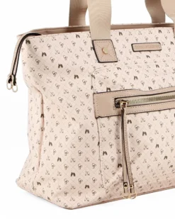 CORTINA POLO STYLE - Borsa shopping beige loggata con zip frontale