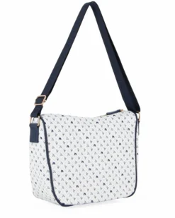 CORTINA POLO STYLE - Tracolla bianca/blu loggata con tasca frontale con zip diagonale