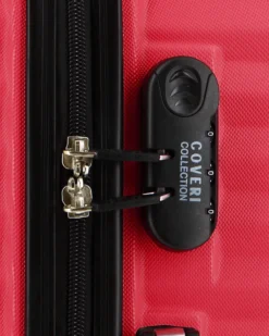 COVERI COLLECTION - TROLLEY ABS ROSSO CON QUATTRO RUOTE DOPPIE E RIGHE ORIZZONTALI