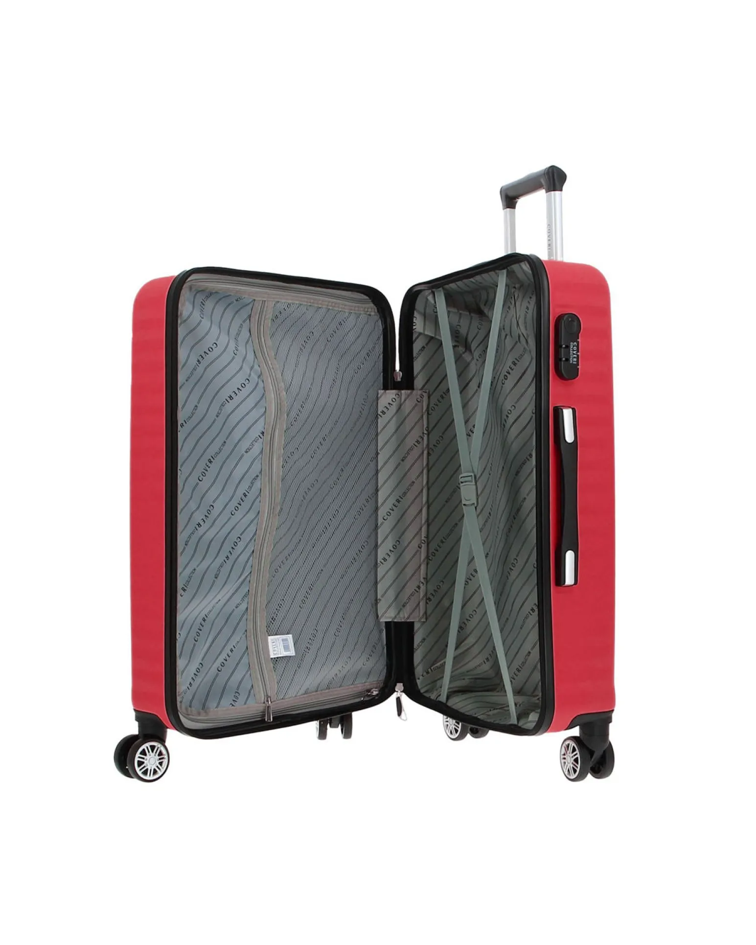 COVERI COLLECTION - TROLLEY ABS ROSSO CON QUATTRO RUOTE DOPPIE E RIGHE ORIZZONTALI