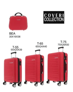 COVERI COLLECTION - TROLLEY ABS ROSSO CON QUATTRO RUOTE DOPPIE E RIGHE ORIZZONTALI