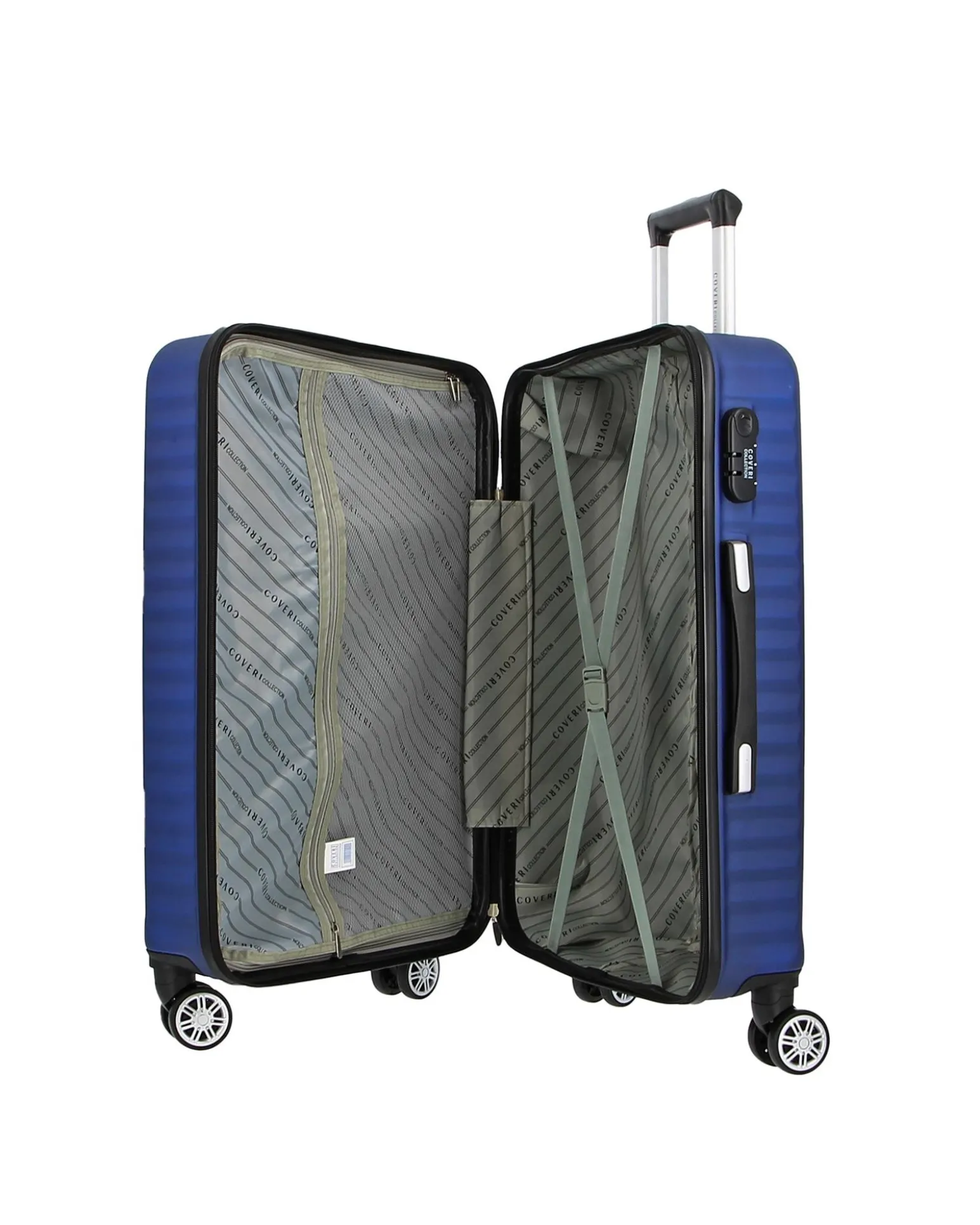 COVERI COLLECTION - TROLLEY ABS BLU CON QUATTRO RUOTE DOPPIE E RIGHE ORIZZONTALI