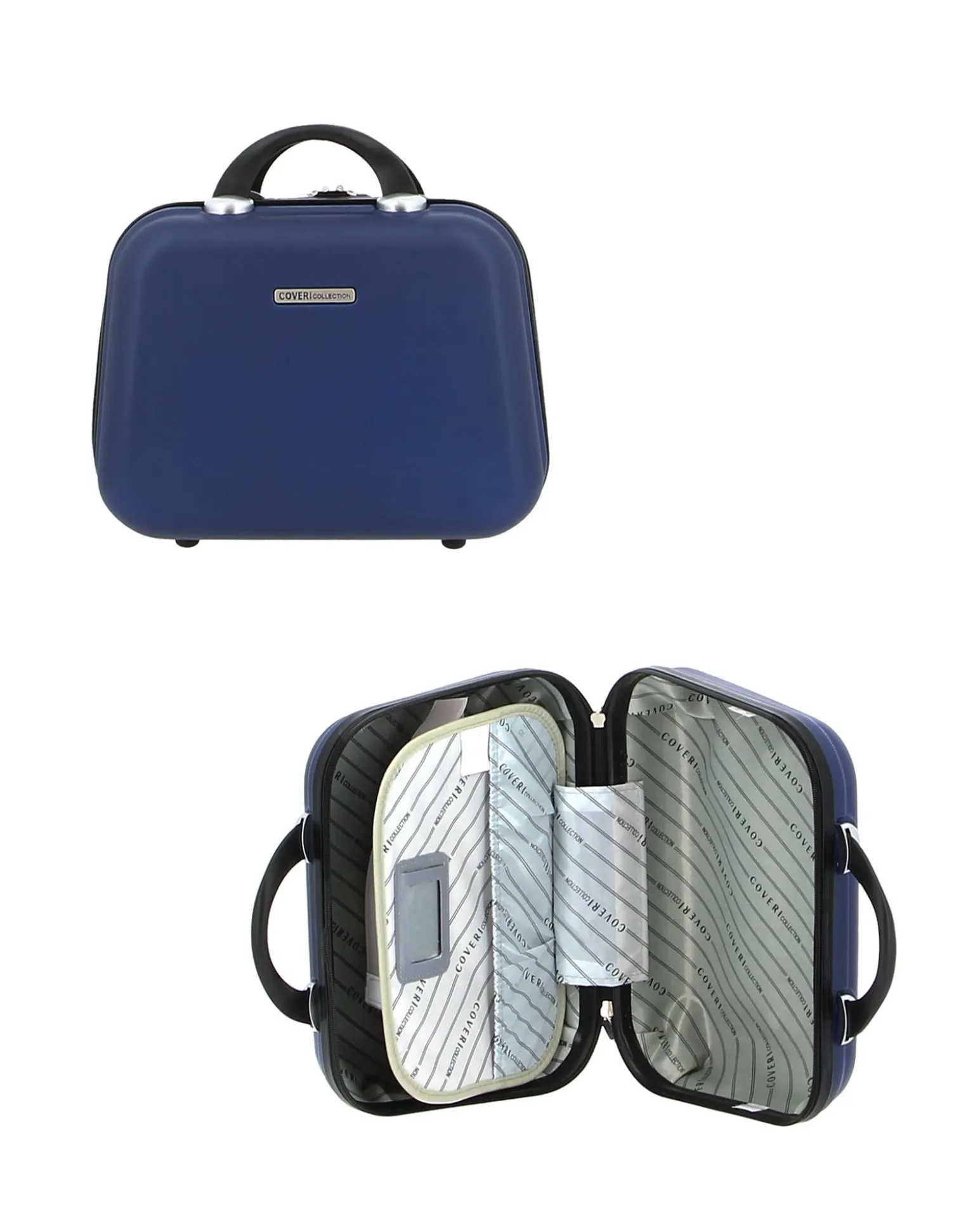 COVERI COLLECTION - TROLLEY ABS BLU CON QUATTRO RUOTE DOPPIE E RIGHE ORIZZONTALI