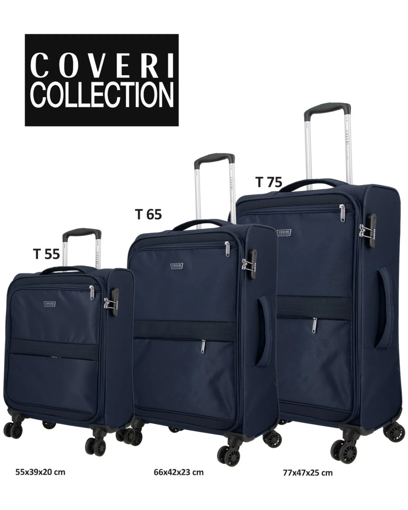 COVERI COLLECTION - TROLLEY BLU IN TESSUTO CON DOPPIA TASCA FRONTALE E 4 RUOTE