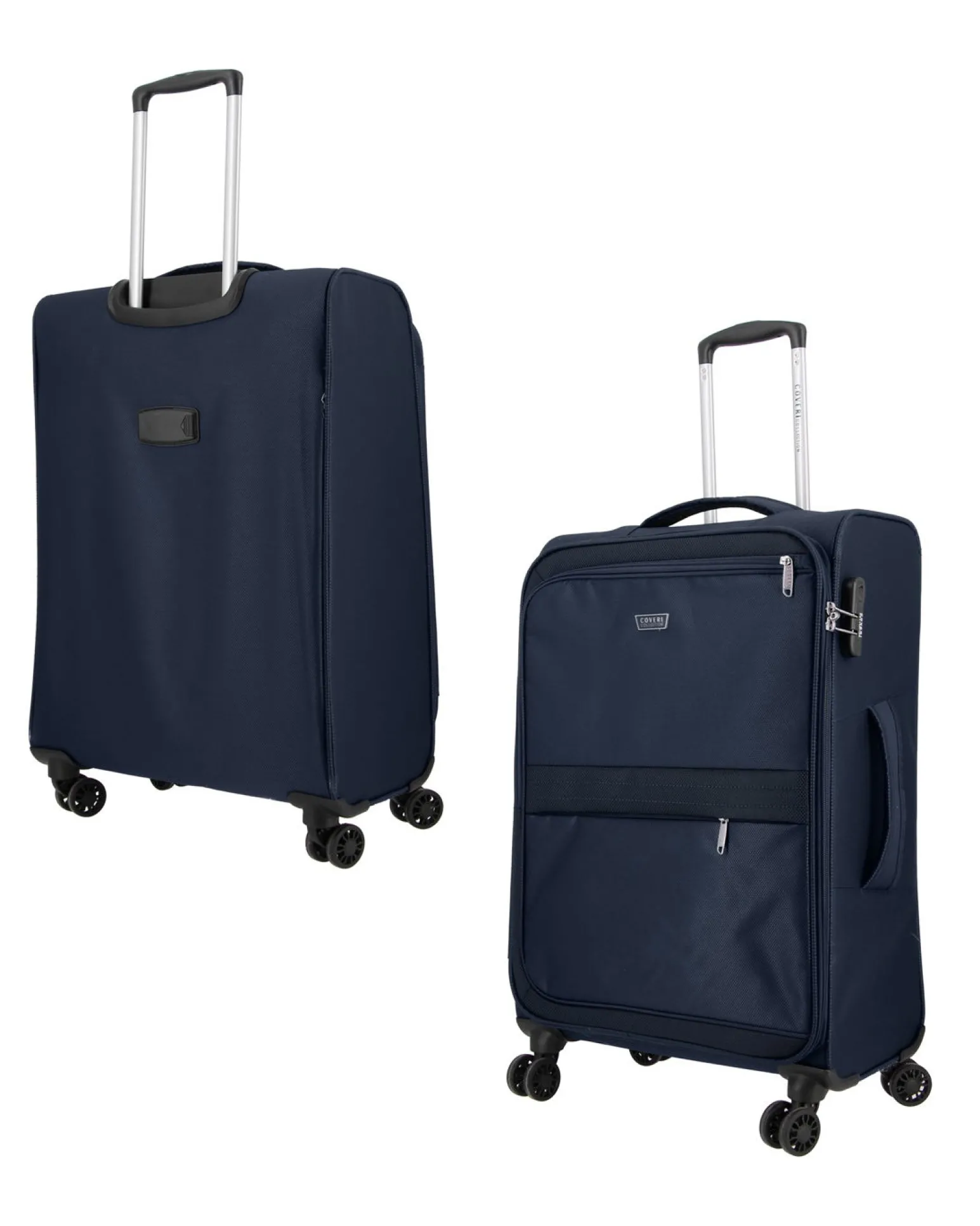 COVERI COLLECTION - TROLLEY BLU IN TESSUTO CON DOPPIA TASCA FRONTALE E 4 RUOTE