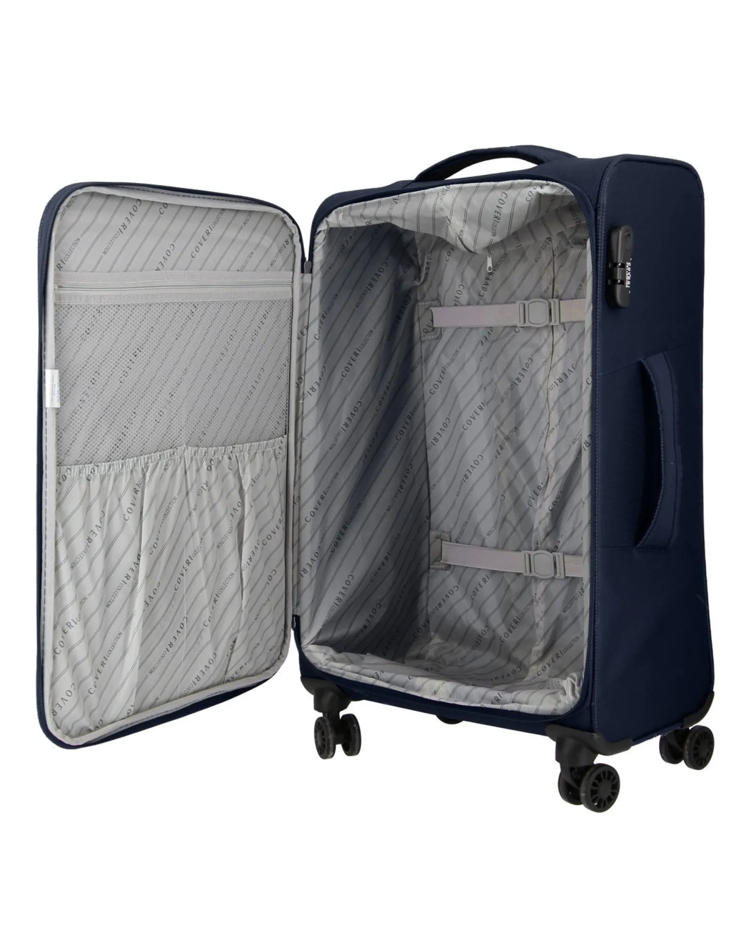 COVERI COLLECTION - TROLLEY BLU IN TESSUTO CON DOPPIA TASCA FRONTALE E 4 RUOTE