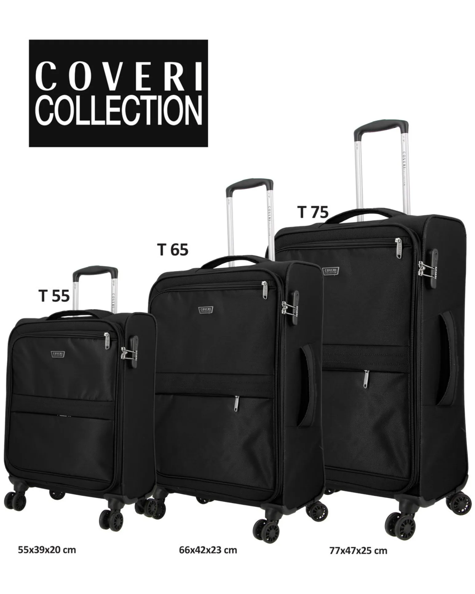 COVERI COLLECTION - TROLLEY NERO IN TESSUTO CON DOPPIA TASCA FRONTALE E 4 RUOTE