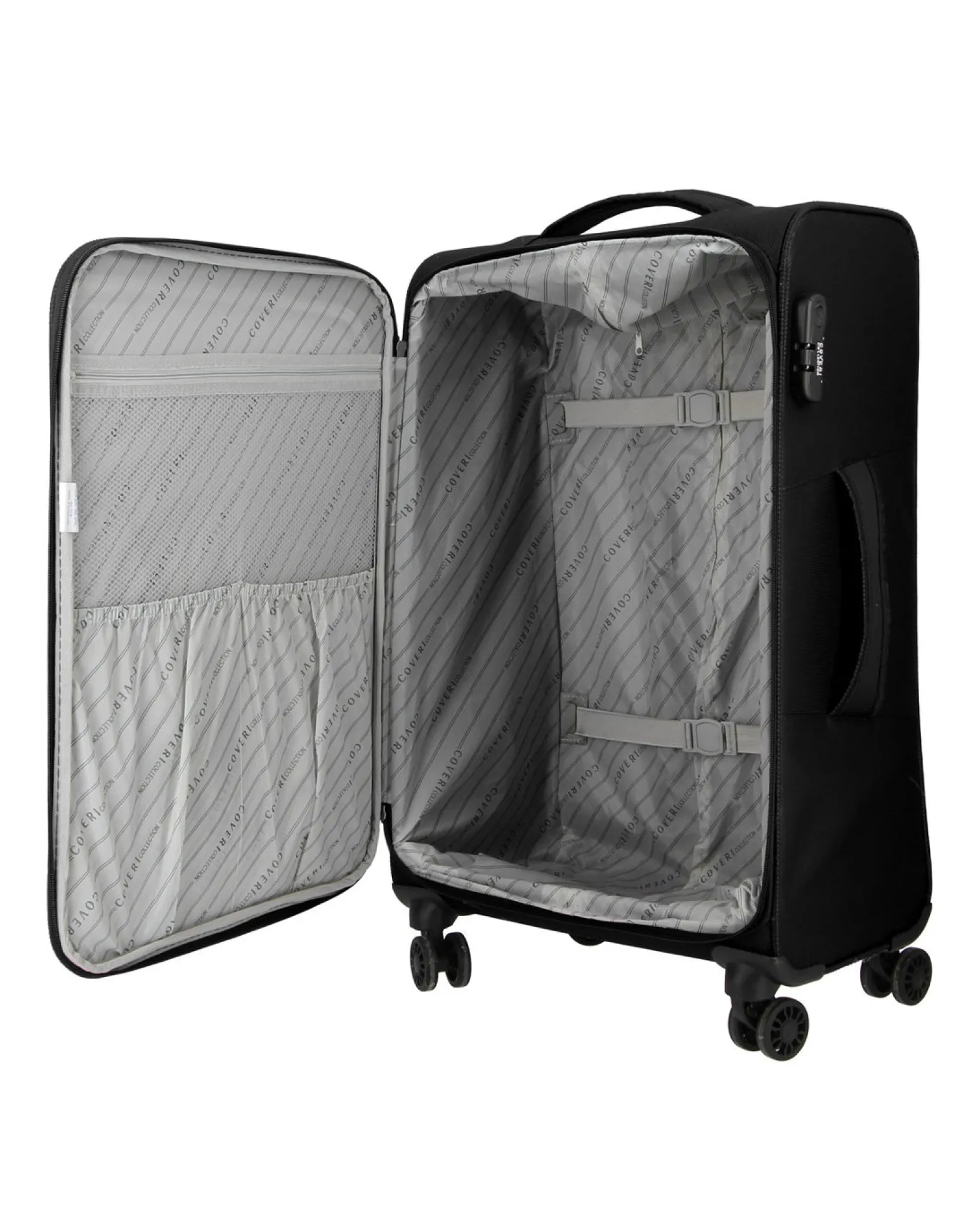 COVERI COLLECTION - TROLLEY NERO IN TESSUTO CON DOPPIA TASCA FRONTALE E 4 RUOTE