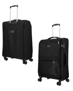 COVERI COLLECTION - TROLLEY NERO IN TESSUTO CON DOPPIA TASCA FRONTALE E 4 RUOTE