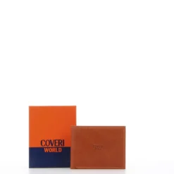COVERI – Portafoglio arancio in vera pelle con logo centrale, ribaltina interna e scomparto porta spicci