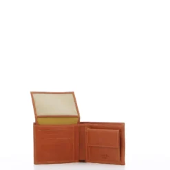COVERI – Portafoglio arancio in vera pelle con logo centrale, ribaltina interna e scomparto porta spicci