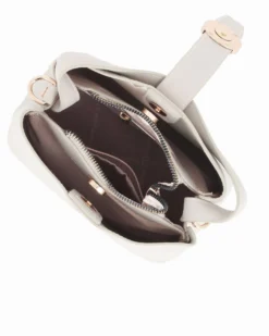 DAVID JONES - Borsa a mano beige con pattina e tre scomparti principali, tracolla removibile