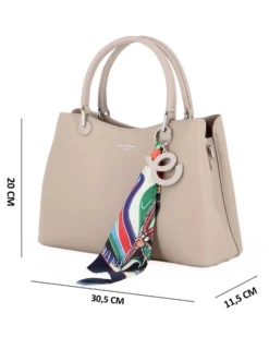 DAVID JONES - BORSA BEIGE A MANO DUE MANICI TRE SCOMPARTI E FOULARD