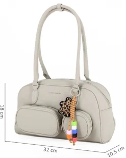DAVID JONES - BORSA BOWLING BEIGE IN TESSUTO CON TASCHINI E CHARM REMOVIBILI