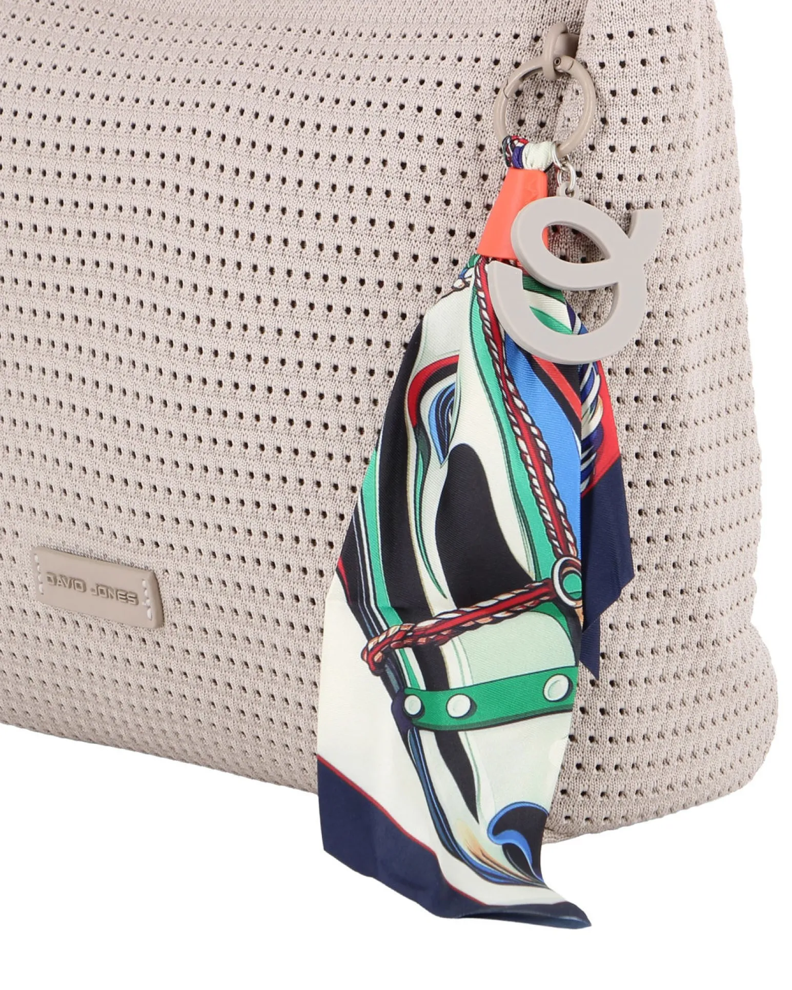 DAVID JONES - Borsa hobo traforata marrone chiaro con foulard decorativo