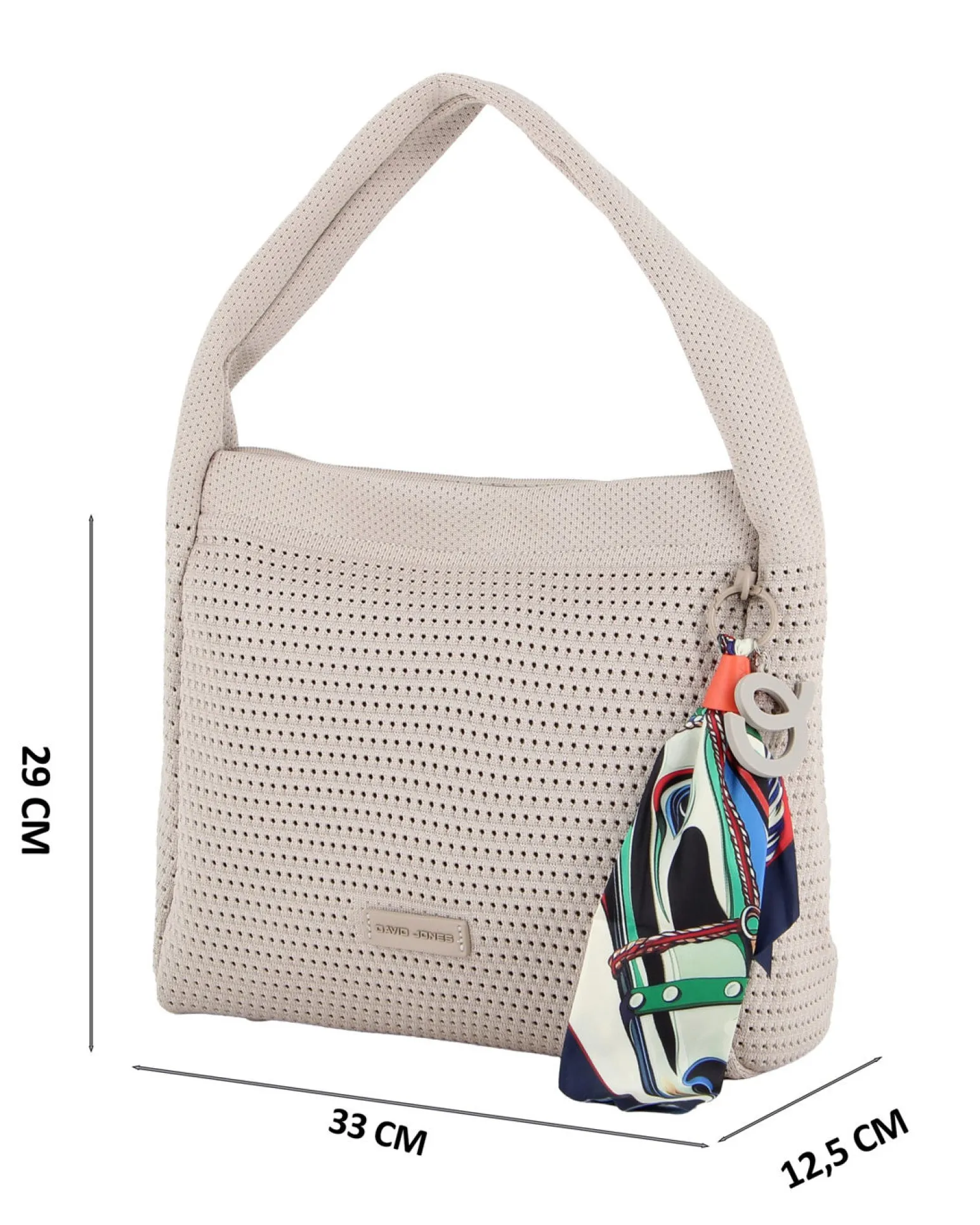 DAVID JONES - Borsa hobo traforata marrone chiaro con foulard decorativo