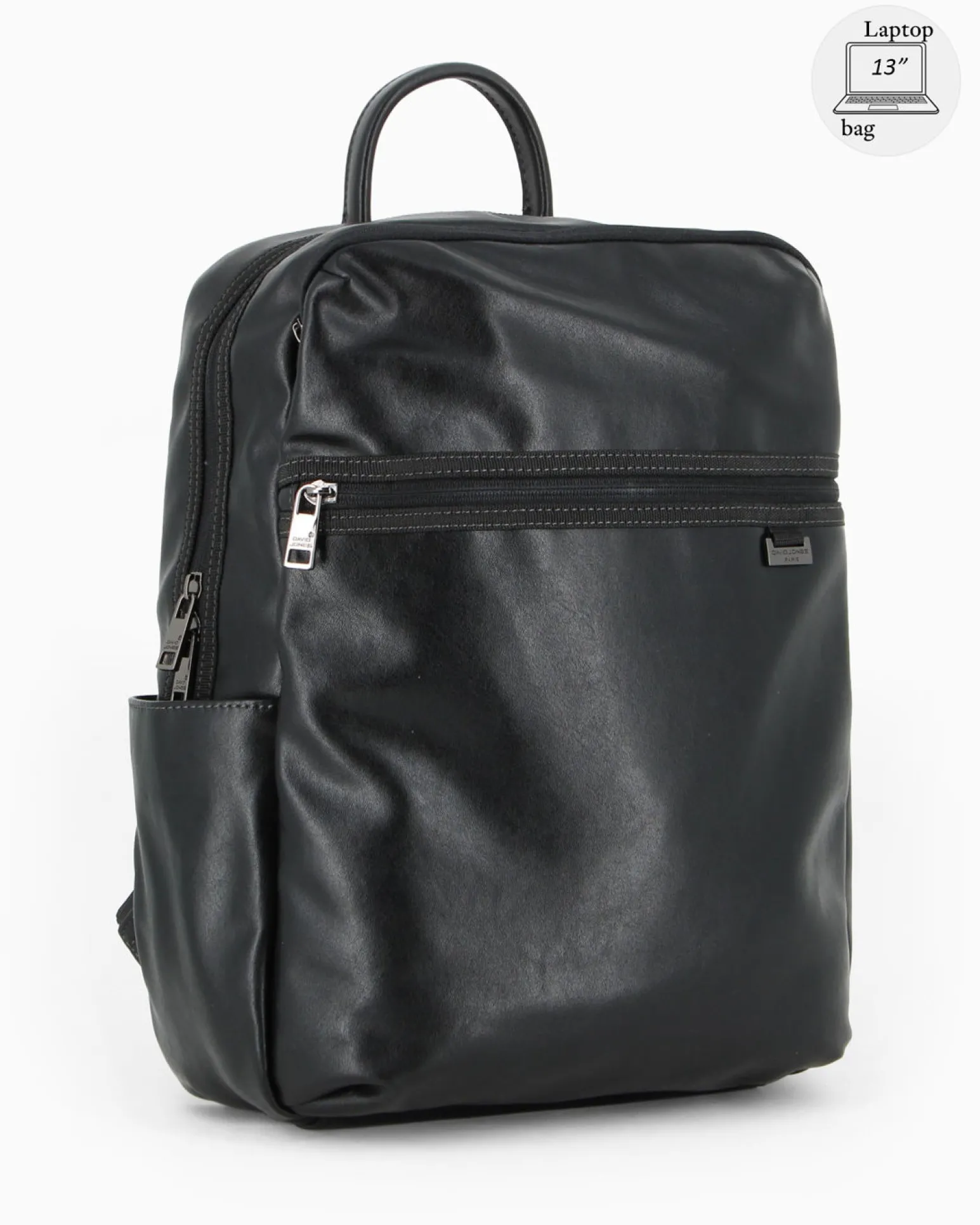 DAVID JONES - Zaino nero con doppia tasca frontale e due taschini laterali