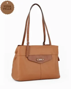 DIVAS - Borsa a spalla cuoio in VERA PELLE con manici regolabili, MADE IN ITALY