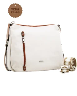 DIVAS - Borsa beige con tracolla nastro in VERA PELLE - MADE IN ITALY