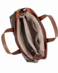 DIVAS - Borsa due manici nera in VERA PELLE con tracolla nastro - MADE IN ITALY