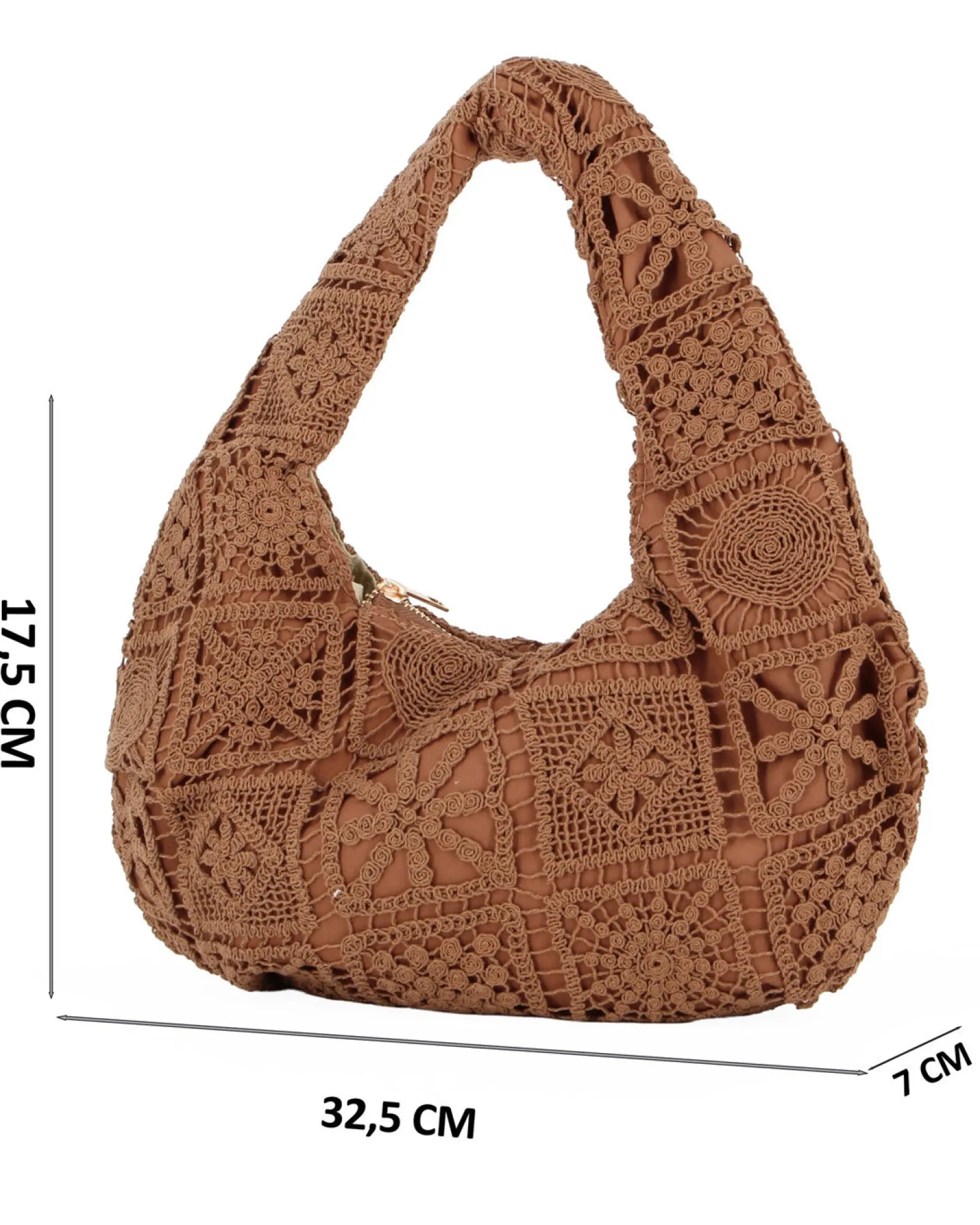 DIVAS - Borsa hobo in pizzo crochet marrone