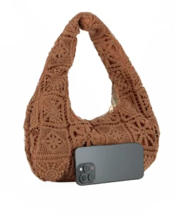 DIVAS - Borsa hobo in pizzo crochet marrone