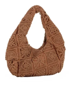 DIVAS - Borsa hobo in pizzo crochet marrone