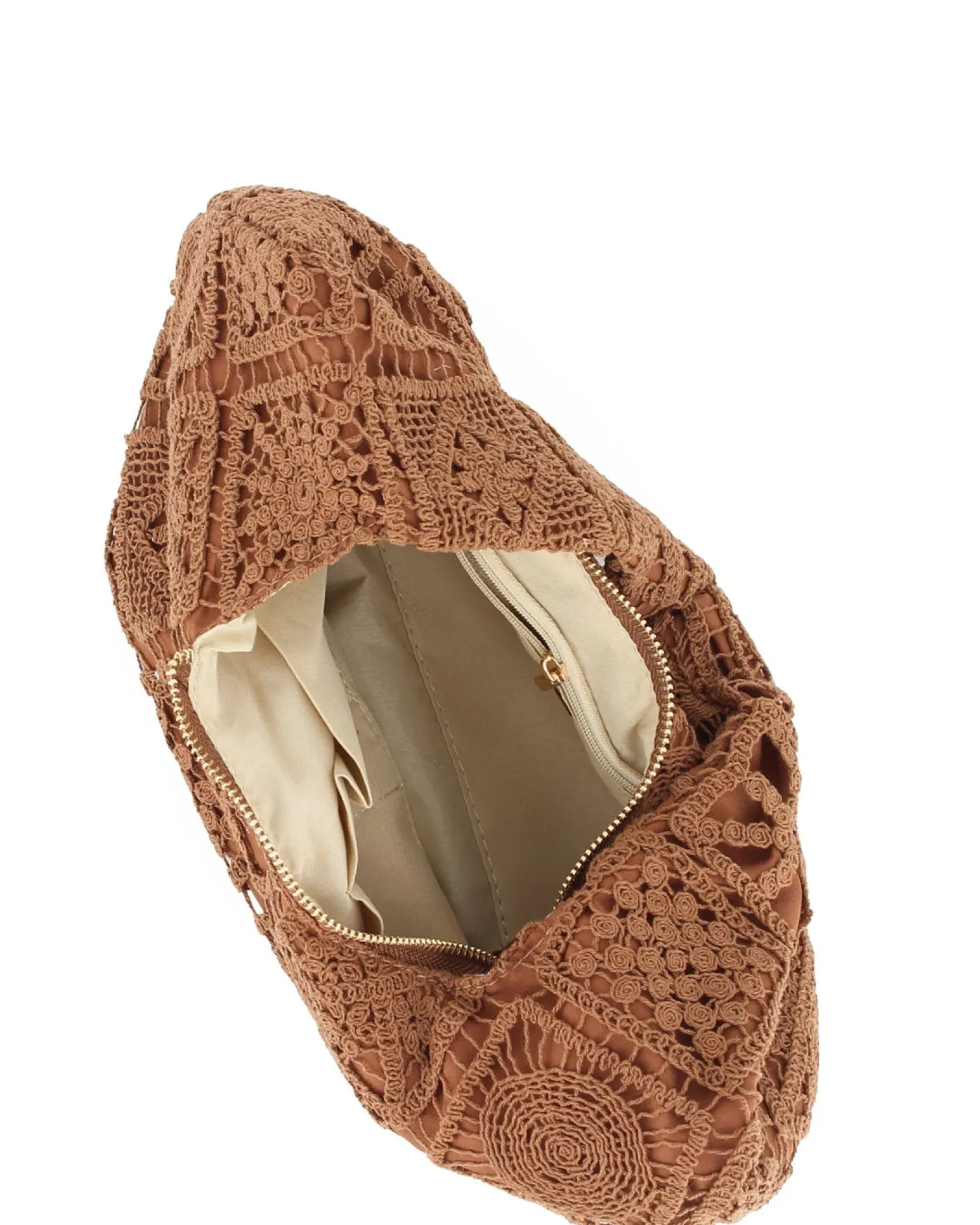 DIVAS - Borsa hobo in pizzo crochet marrone